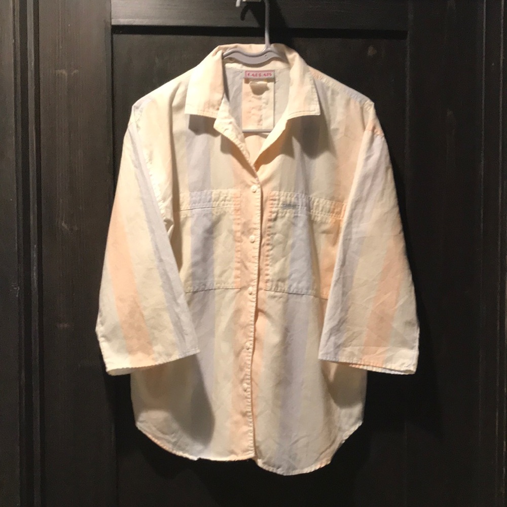 Vintage 80’s Cabrais Pastel Striped button down blouse women’s size M